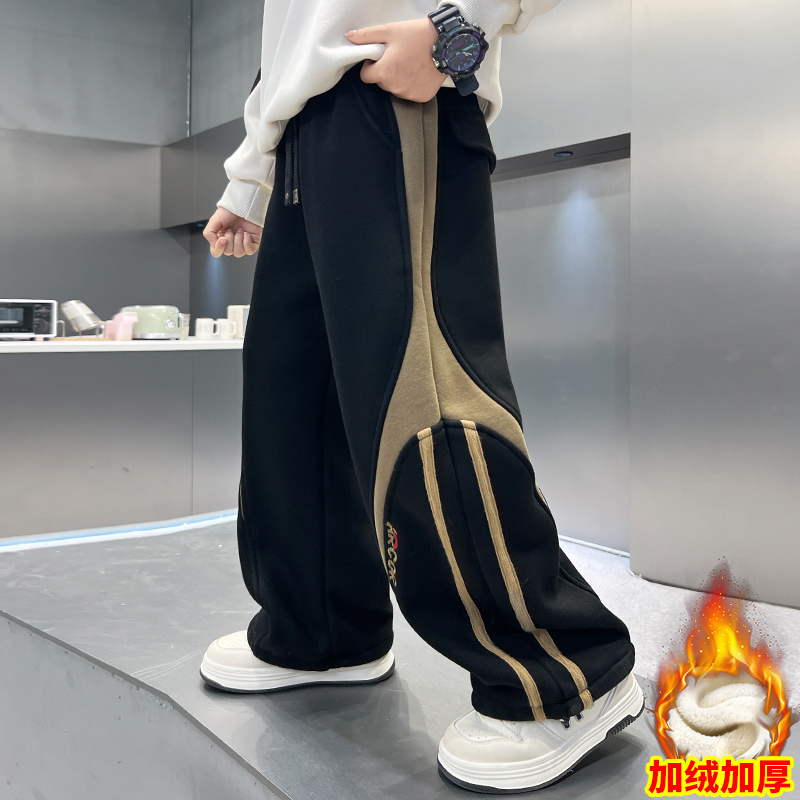 儿童装男童冬装加绒裤子2025新款大童秋冬款男孩加厚冬季运动卫裤
