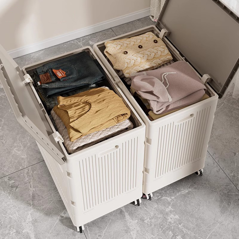 日本进口衣服收纳箱大容量家用翻盖带滑轮可折叠被子储物柜
