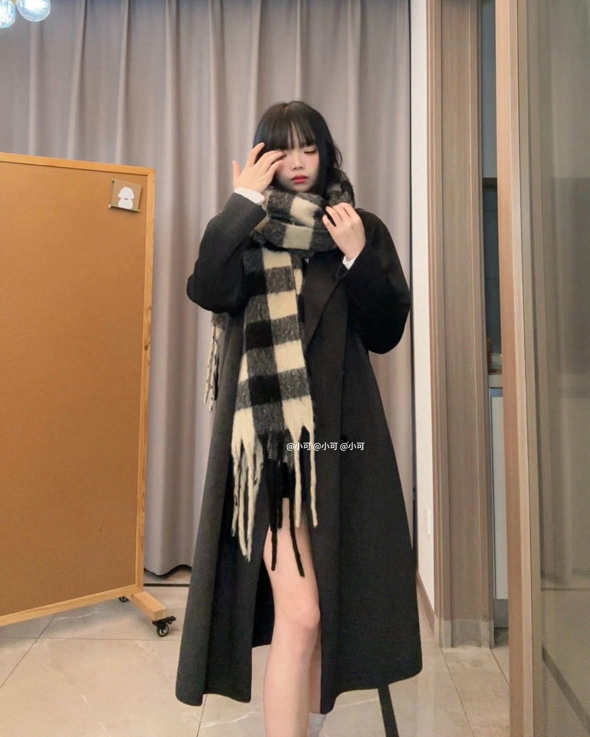 正肩双面呢大衣韩版潮流气质网红双排扣中长款大衣089xhxm