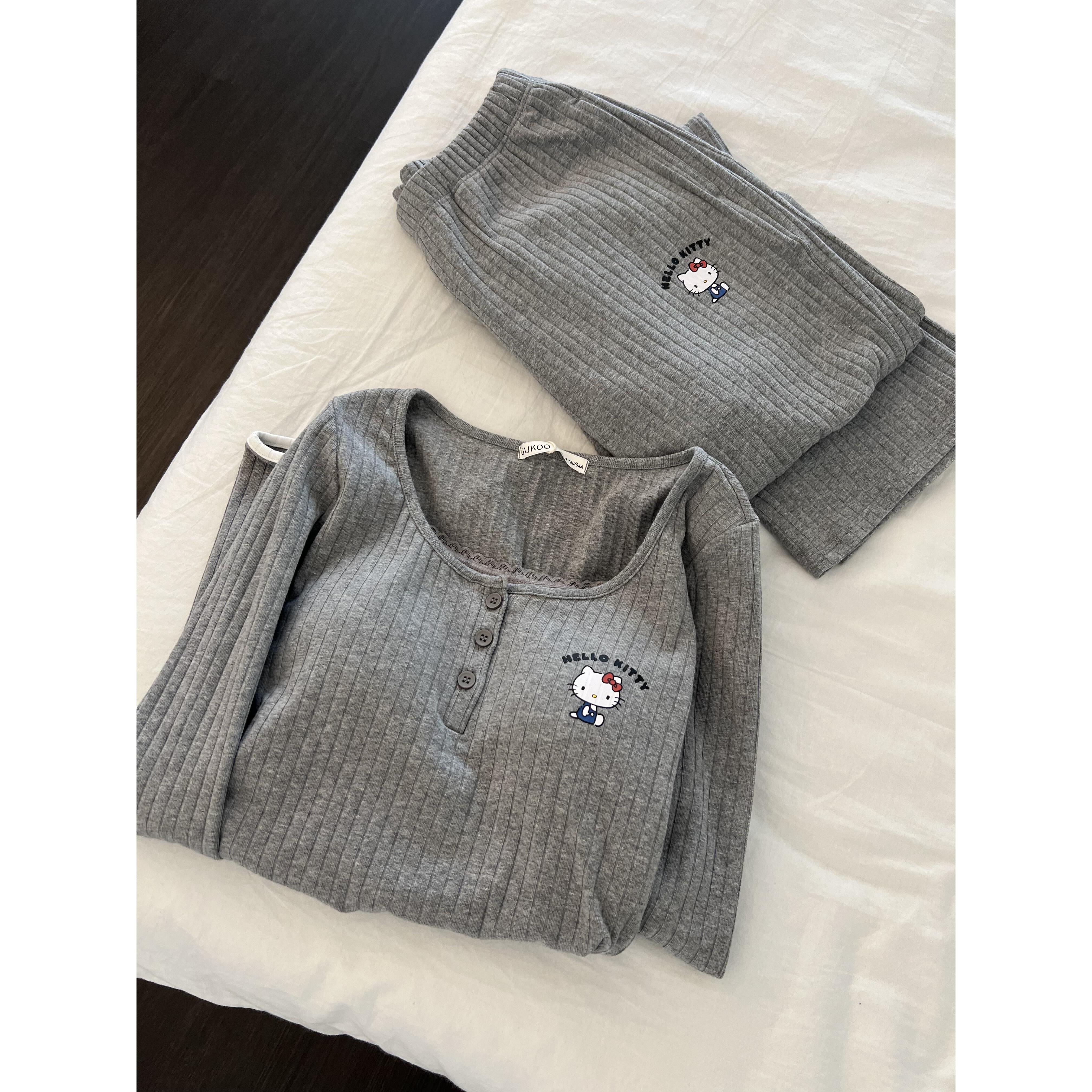 韩版简约假两件带胸垫条纹睡衣女春秋新款保暖长袖长裤家居服套装