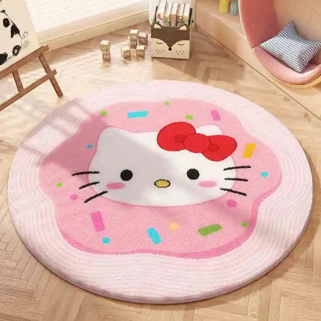 （仿羊绒）猫咪红发夹卡通地毯卧室床边客厅儿童房可爱毛绒地垫