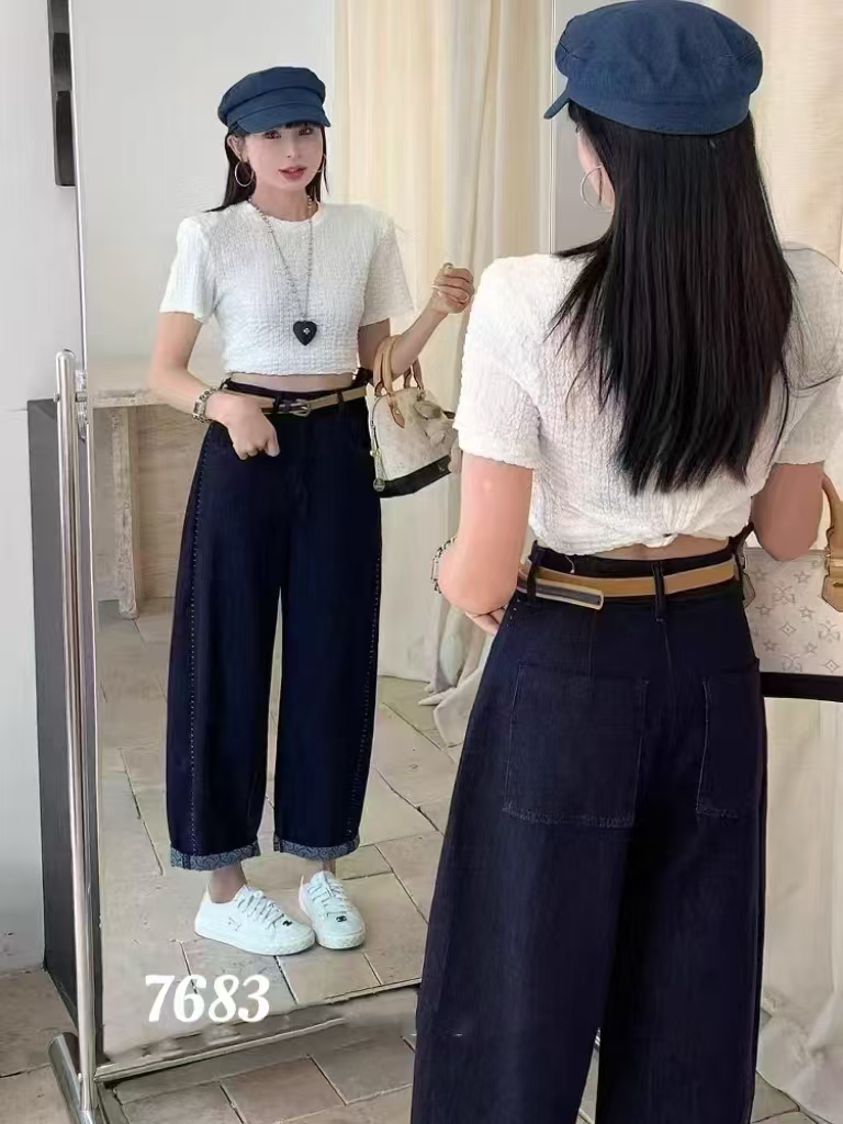 夏季新款牛仔弯刀裤7683