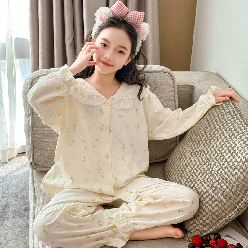 儿童睡衣春秋季女童长袖纯棉套装中大童甜美秋款洋气小女孩家居服