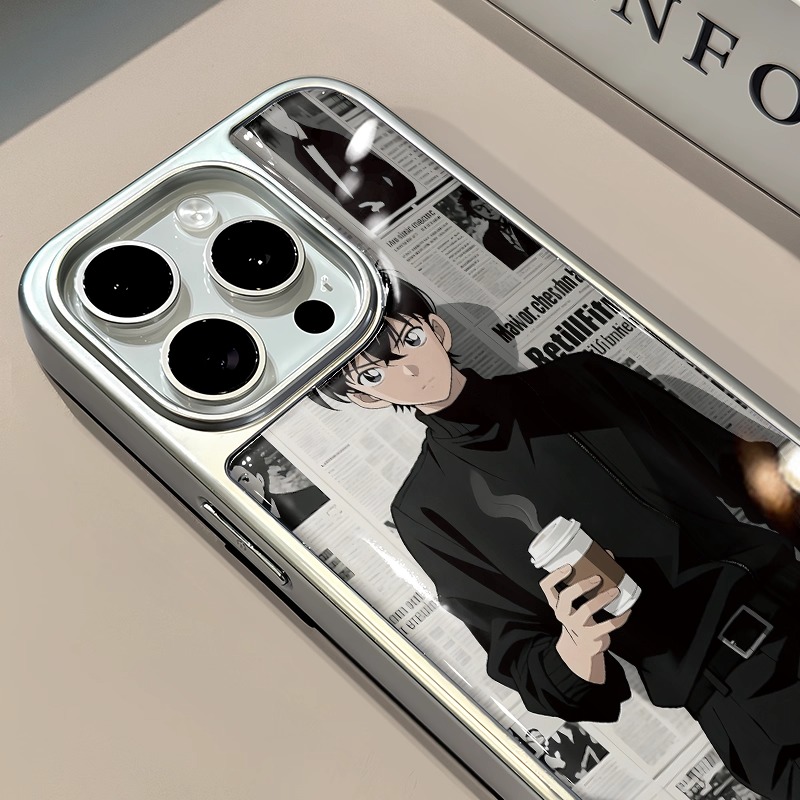 工藤新一适用苹果16promax电镀大孔相框手机壳iphone15卡17promax