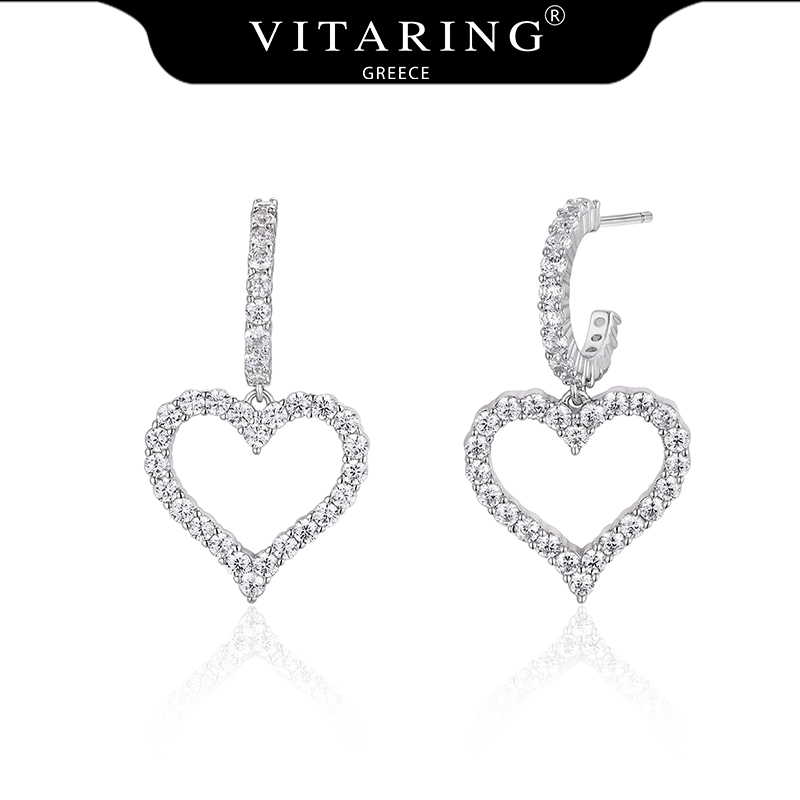 合金锆石耳饰 小众耳钉VITARING爱心气质耳环女镶嵌锆石满钻耳饰