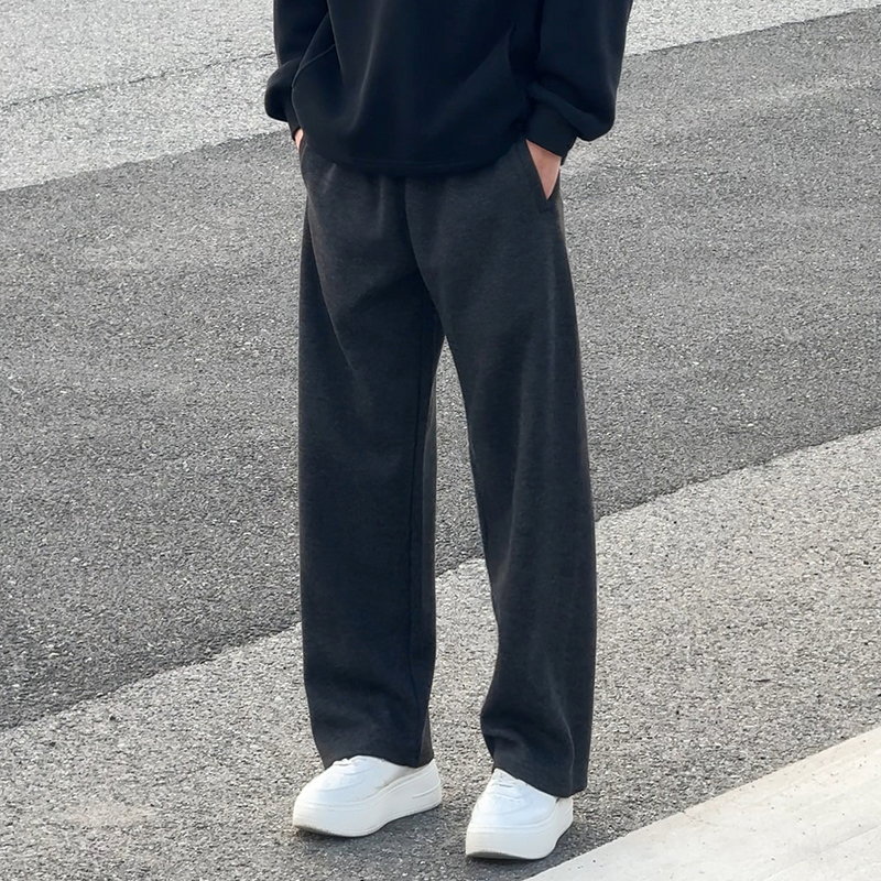 颖哥春秋重磅人字纹毛呢裤子男垂顺加厚直筒休闲长裤拖地纹理卫裤