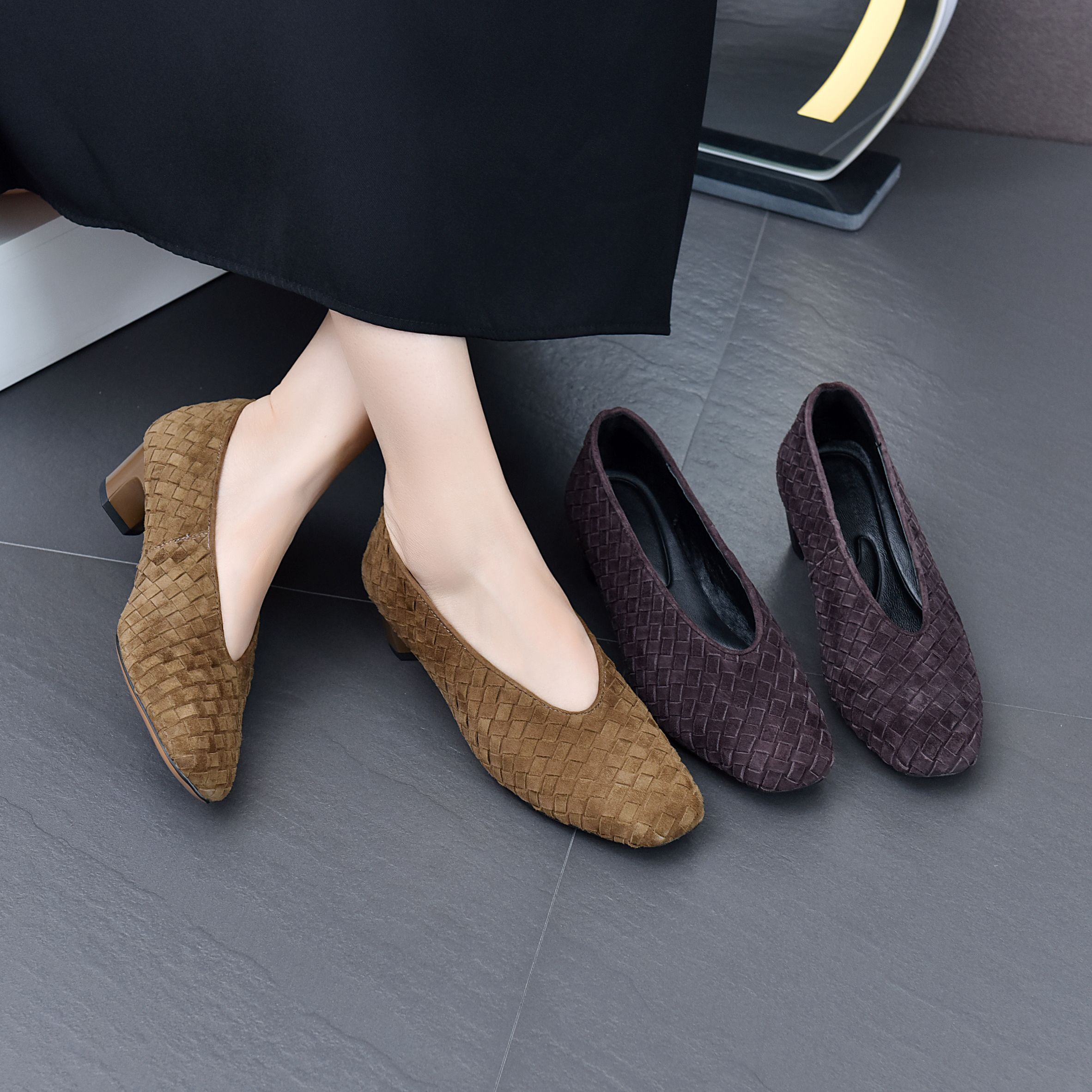 【胡子哥严选】手工编织小羊皮/4cm/风百搭舒适方头女单鞋52-7