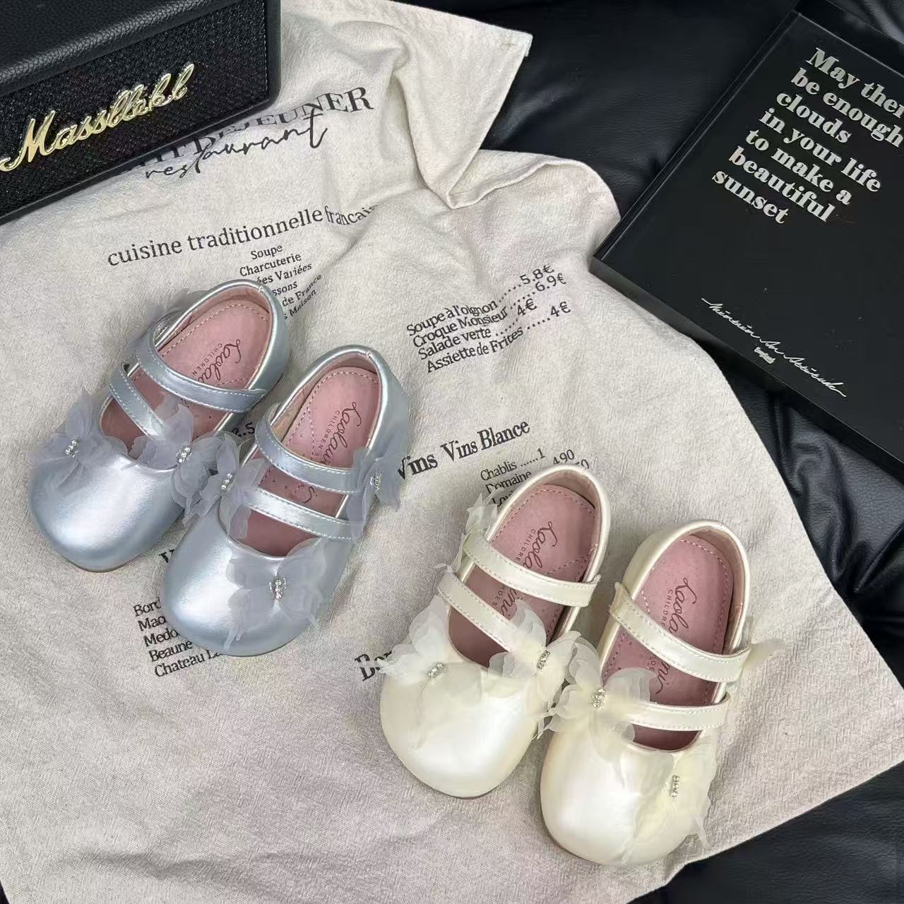 宝宝白色女童公主鞋女蝴蝶小皮鞋配裙子软底儿童单鞋LLWN105