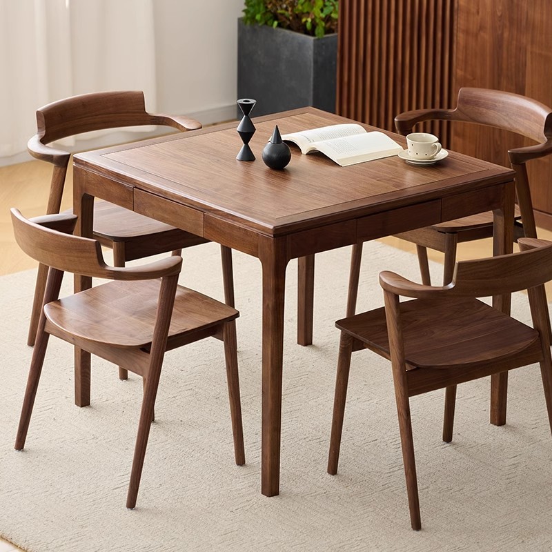 北美黑胡桃木餐桌椅组合四方桌现代简约家用正方形棋牌桌八仙桌