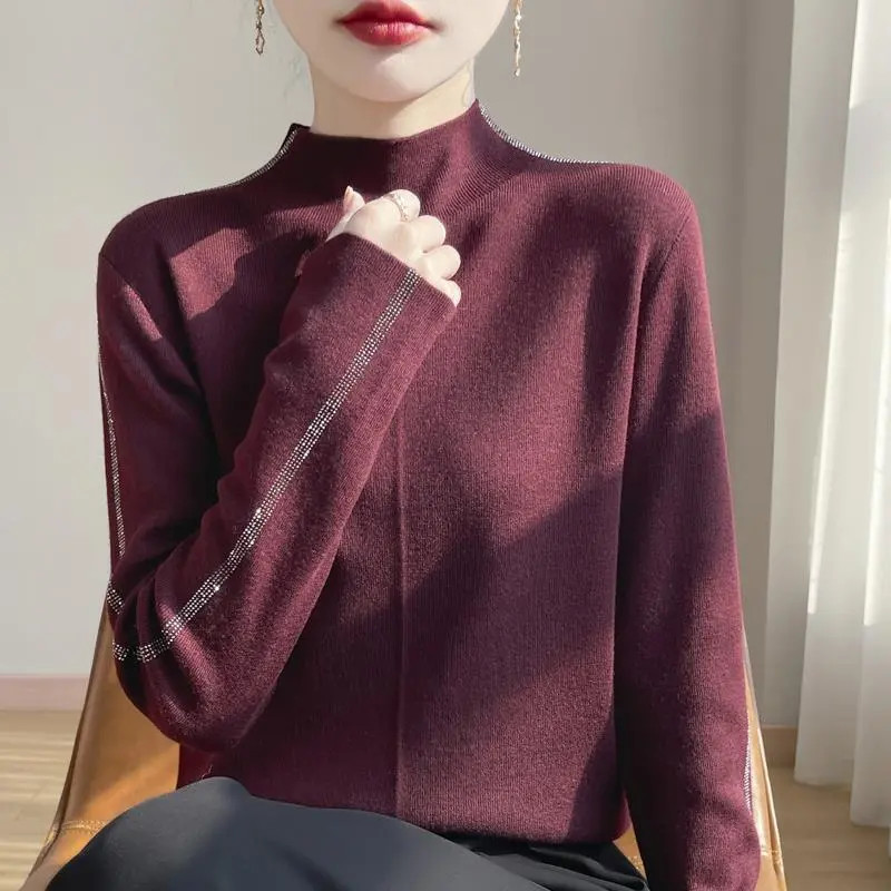 重工烫钻半高领针织打底衫女长袖保暖洋气内搭精纺羊毛KSM99320
