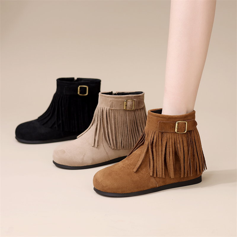 复古超火流苏小短靴女2025秋冬新款洋气配裙显瘦软底不累脚马丁靴