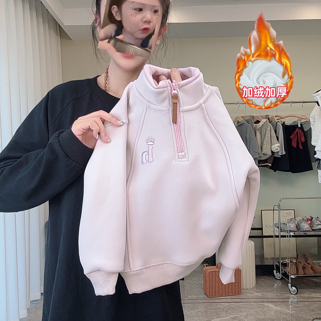 【加绒加厚】高级雾霾紫冬款女童加绒加厚卫衣简约女童卫衣亲子装