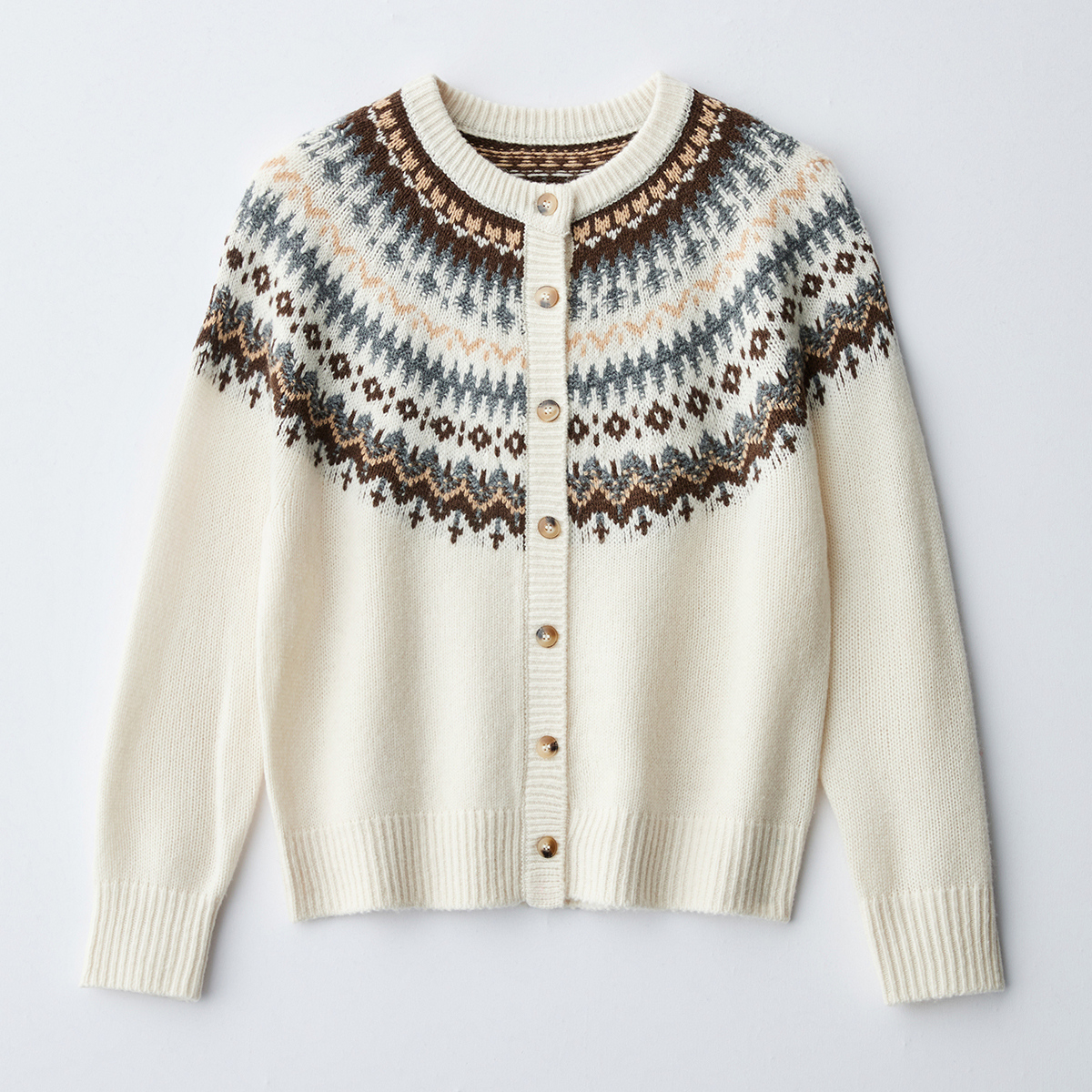 【100%绵羊毛】秋冬费尔岛复古提花针织开衫时尚排扣外套女60629F35