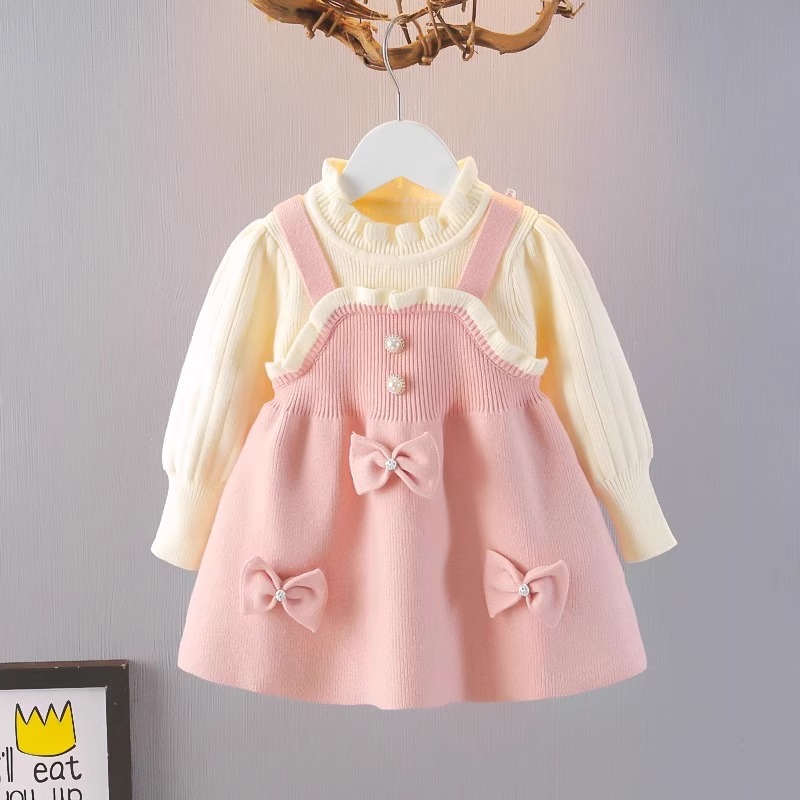女童春秋连衣裙儿童春装毛衣裙2025新款洋气时髦针织假两件公主裙