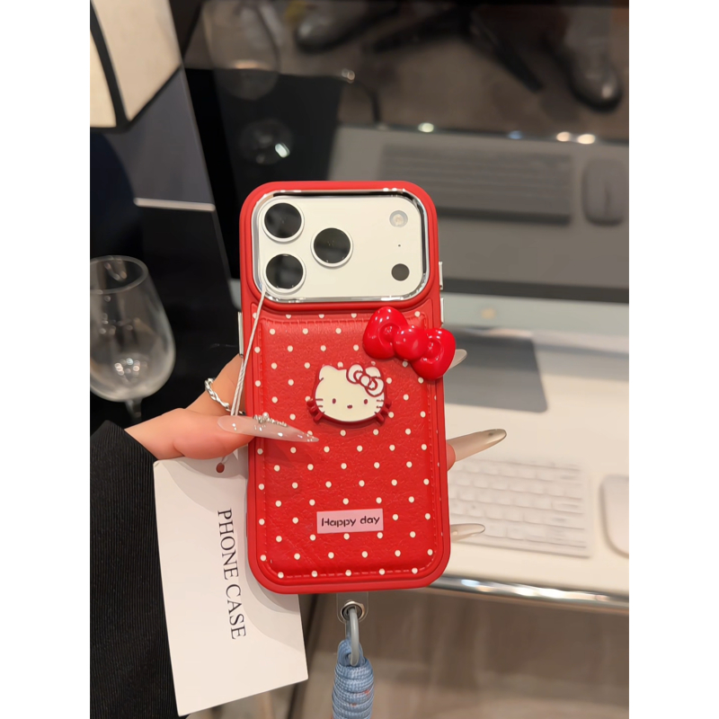 红圆点kt适用苹果17pro手机壳16PM电镀皮纹小众华为p70防摔小米15