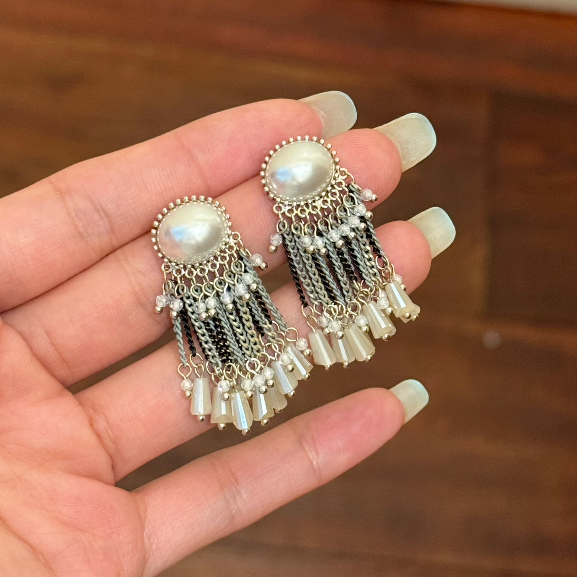 铜合金仿珍珠耳饰 E0439 东大门定制手工流苏度假风复古宫廷名媛