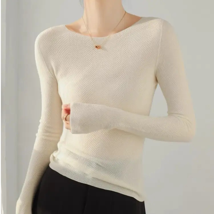 高端扬子纱【精纺羊毛】肌理感显瘦内搭女秋冬圆领叠穿打底毛衣上衣