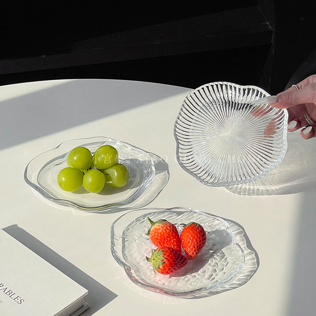 in风创意云玻璃盘高看不规则甜点盘蘸酱沙拉盘甜点盘水果盘