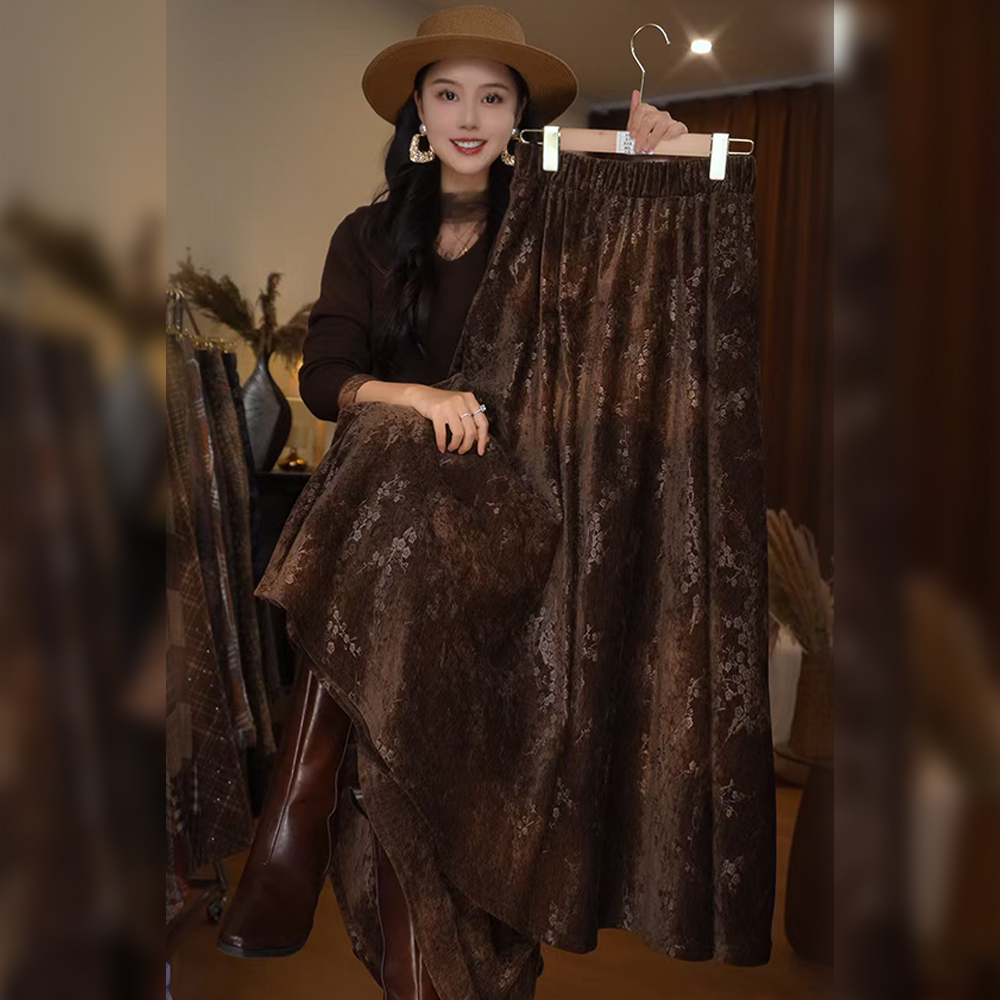 【NANA专属】2025新款秋冬百搭气质A字格纹复古半身裙高腰设计D8298