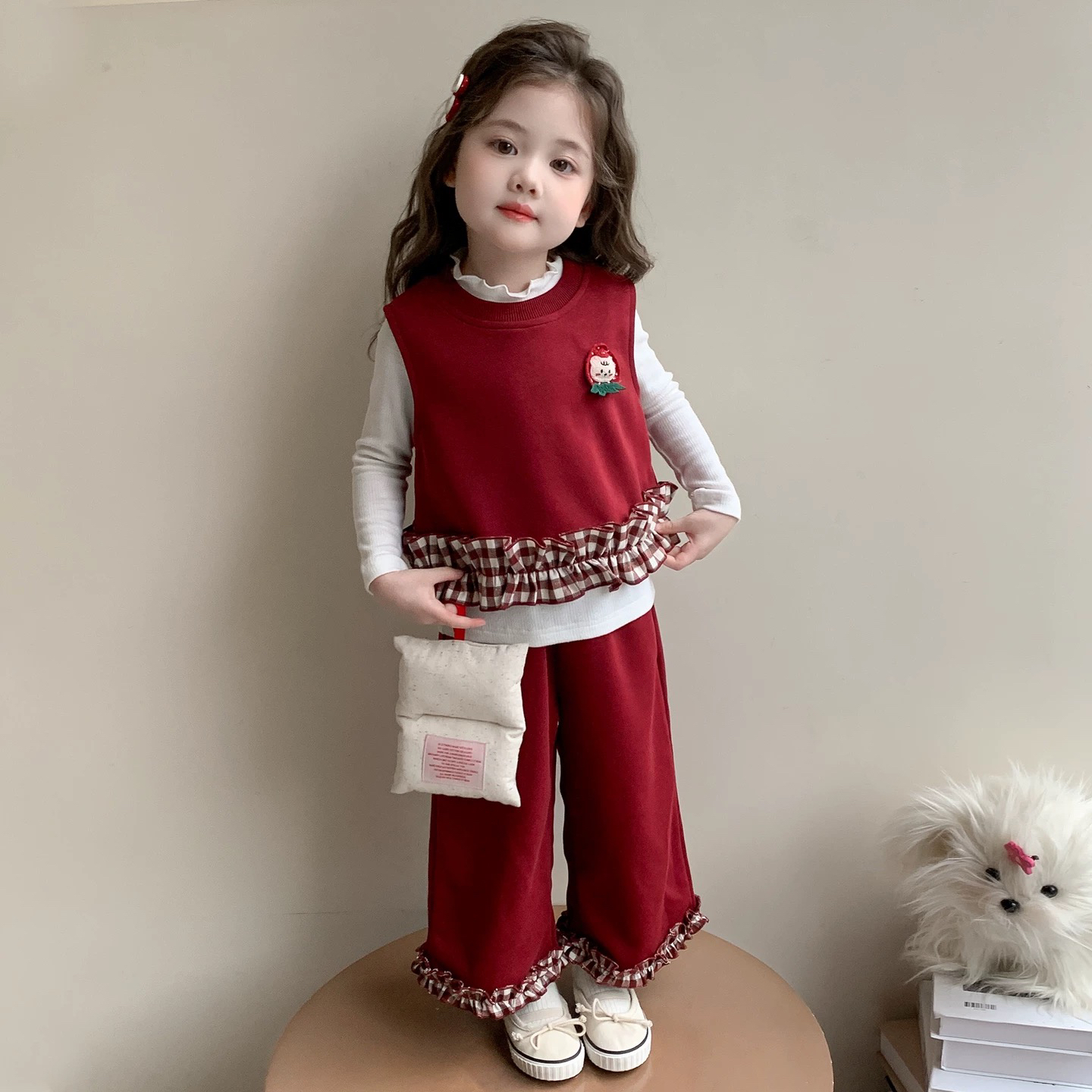 女童秋季花边马甲三件套2025新款洋气儿童套装女孩童装套装