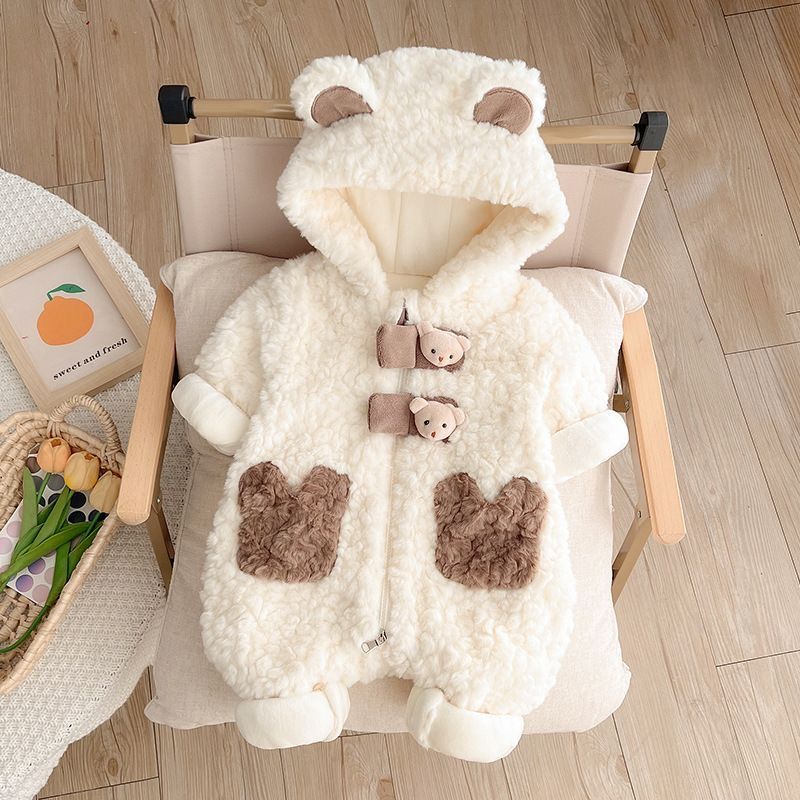 婴儿连体衣服冬季新生男女宝宝超萌卡通可爱加厚保暖冬装外出棉服