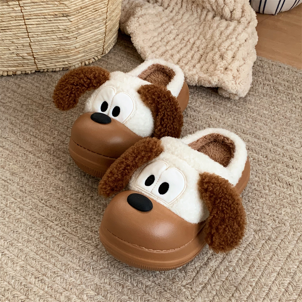 细细条 冬季新款外穿加绒保暖舒适棉拖鞋女个性趣味狗狗居家拖鞋