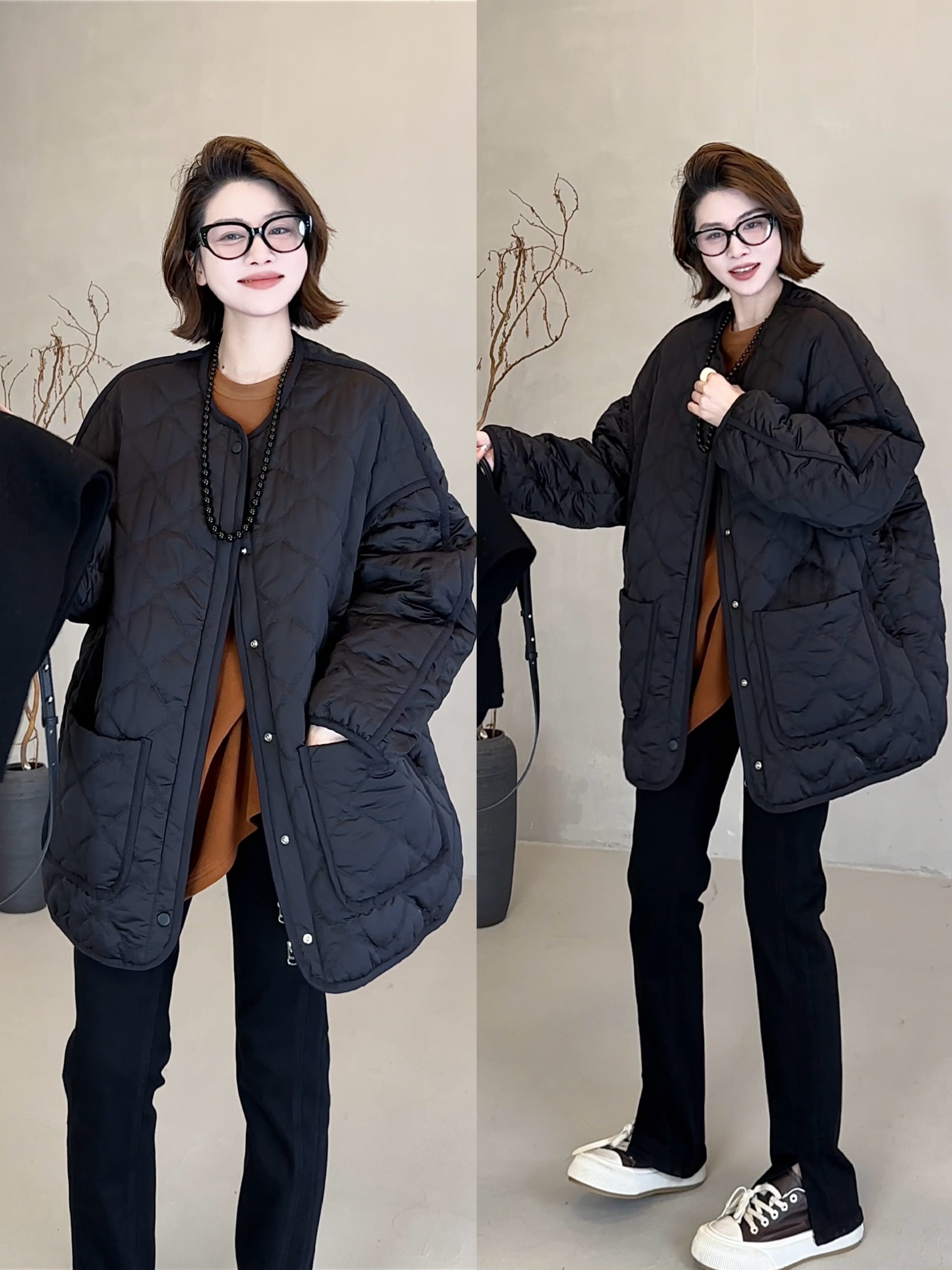 月月 2025秋冬【左岸来信】内里撞色条纹女冬季宽松棉服 2509C6101