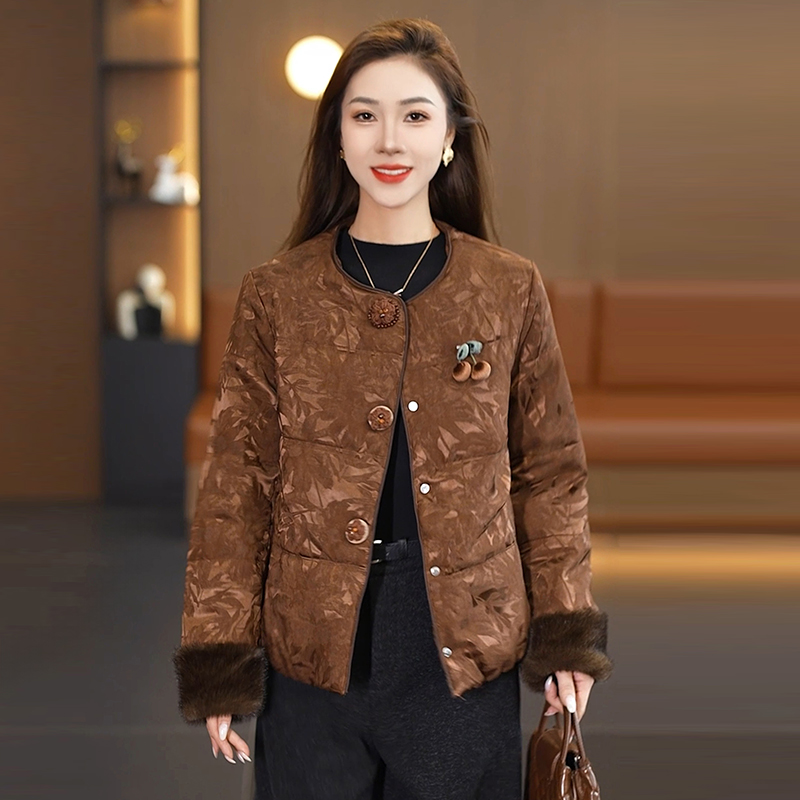 新中式风圆领气质短款棉服女2025冬季新款高级感加厚保暖棉衣外套