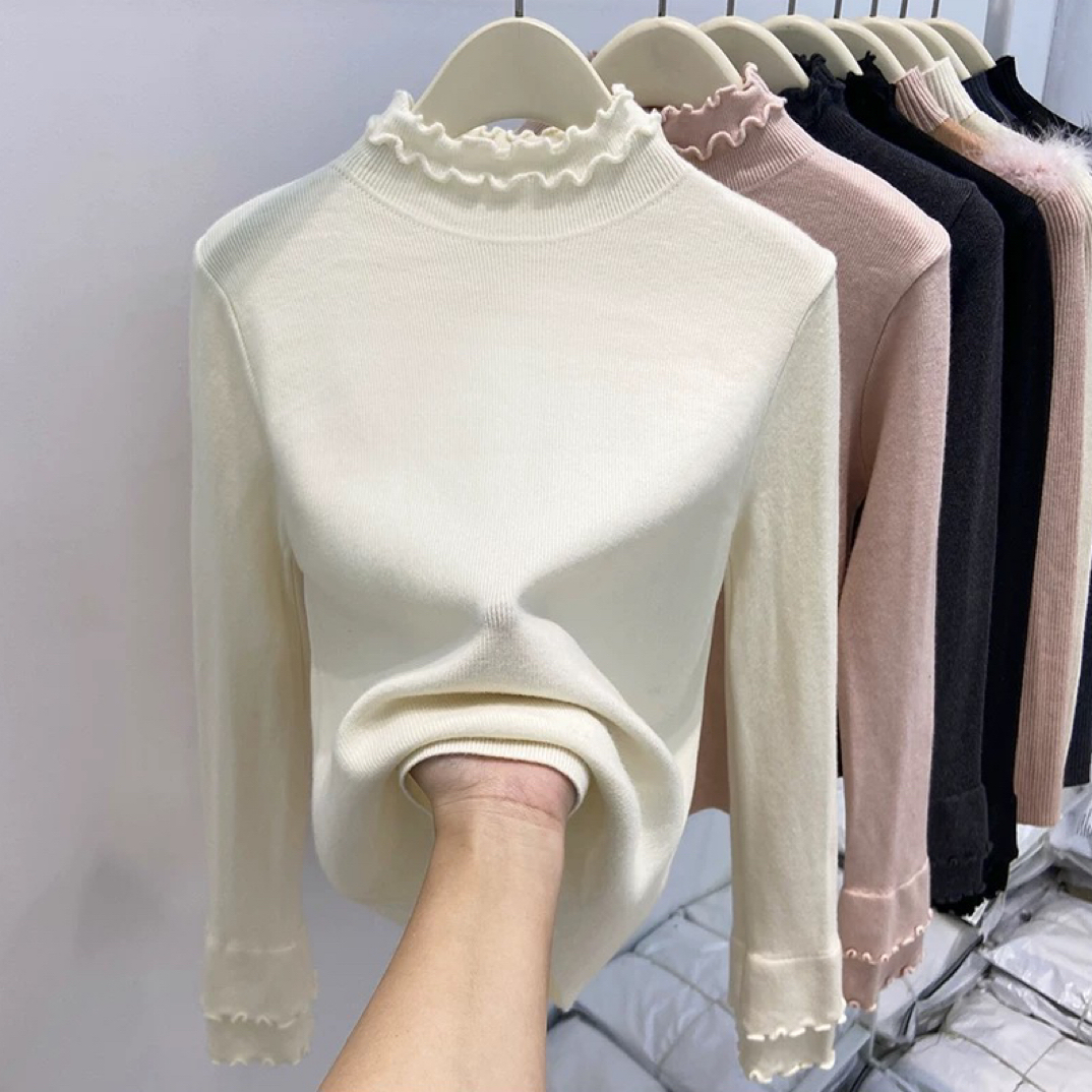 【80-180斤】法式木耳边喇叭袖设计感针织衫秋冬高品质软糯内搭上衣