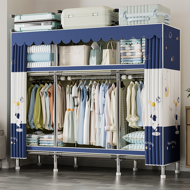 简易衣柜家用卧室简约布衣柜合金接头全钢架结实耐用防尘收纳柜