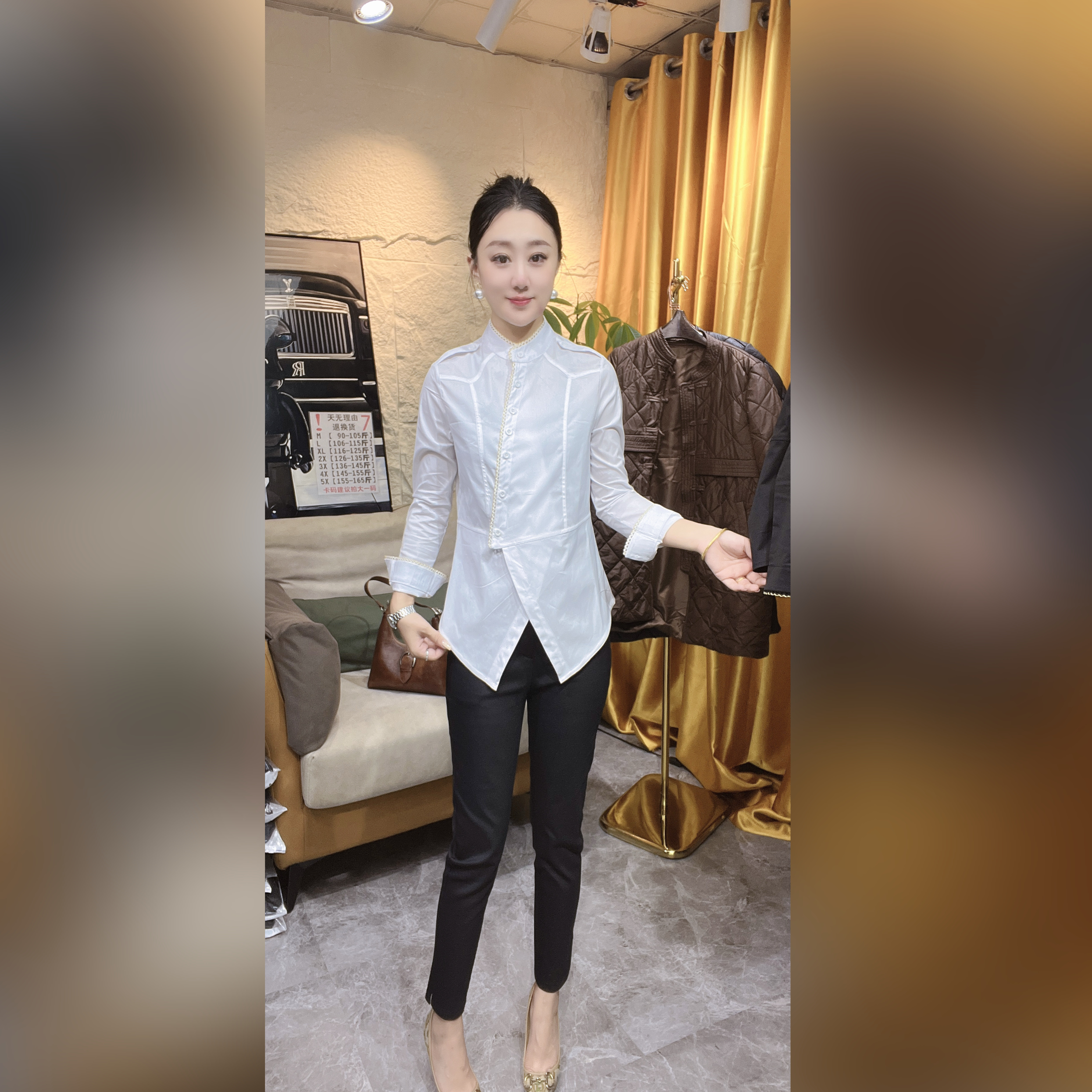 （1102）雪颖家2025年秋季斜襟桑丝绵衬衫修身百搭显瘦气质款衬衫女