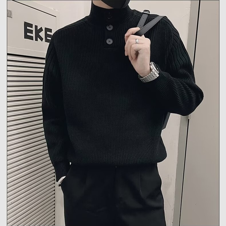 男士黑色毛衣打底衫新款线衣男生针织衫上衣外套秋冬季男装毛衫潮