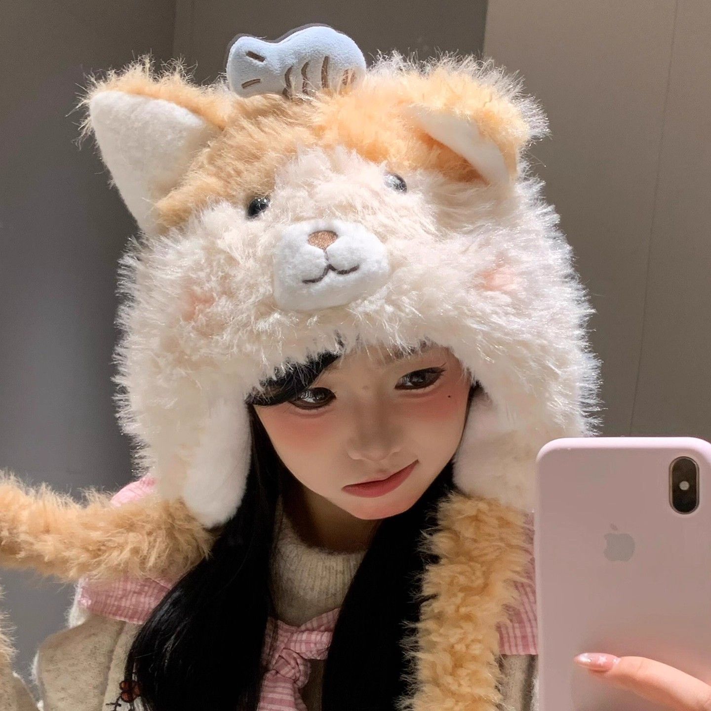 可爱小猫毛茸茸帽子秋冬季耳朵会动加厚显脸防寒护耳保暖雷锋帽qt