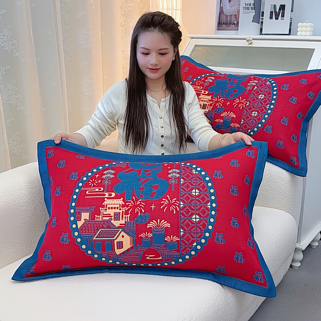 大红色枕套加厚枕头套过年春节送父母长辈新年礼物套