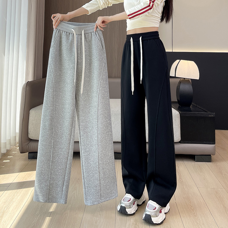 爆款窄版阔腿裤女直筒休闲运动卫裤香蕉裤子春秋冬季高腰垂感棉质