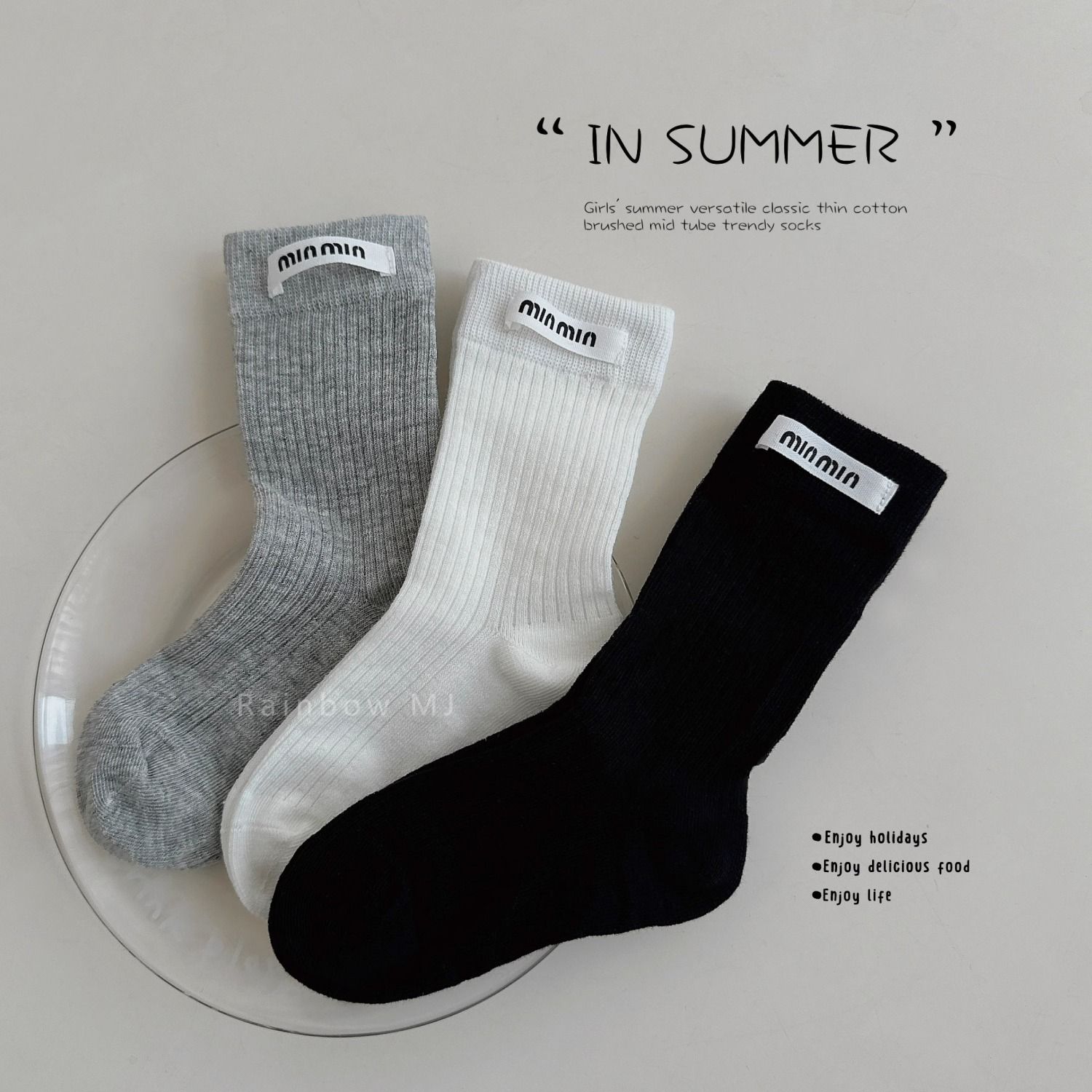 2025夏季新款女童卡丝网眼中筒棉袜透气薄款纯色ins风学生白袜