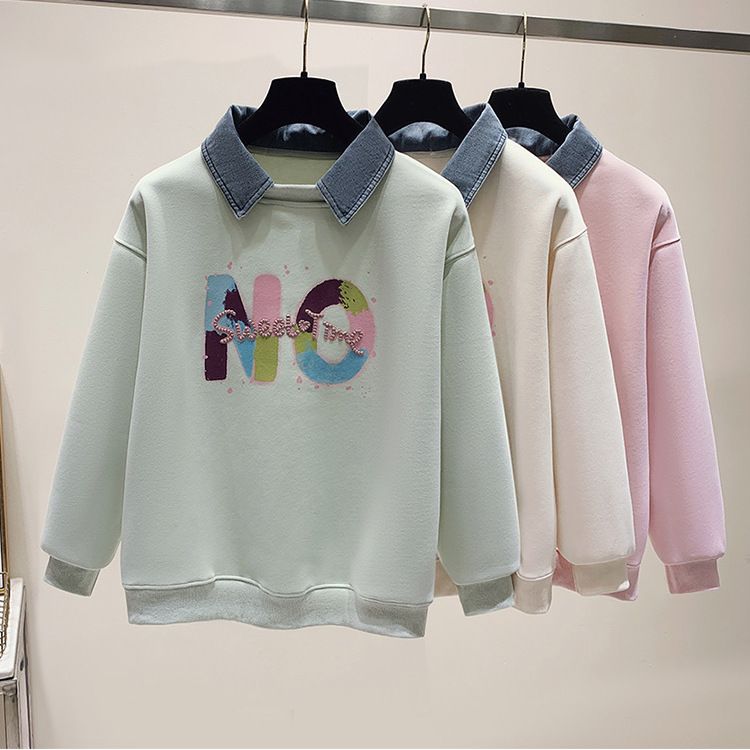 设计感长袖polo领卫衣女春秋季新款宽松显瘦拼接休闲时尚洋气上衣