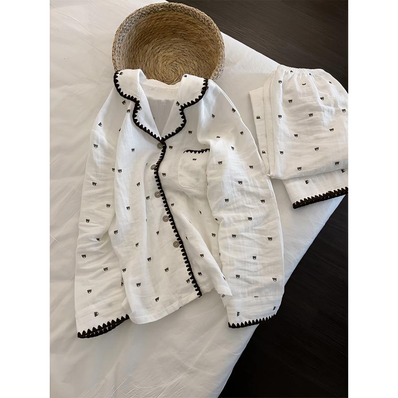 甜美少女卡通印花睡衣女秋季款长袖长裤家居服套装可爱小熊可外穿