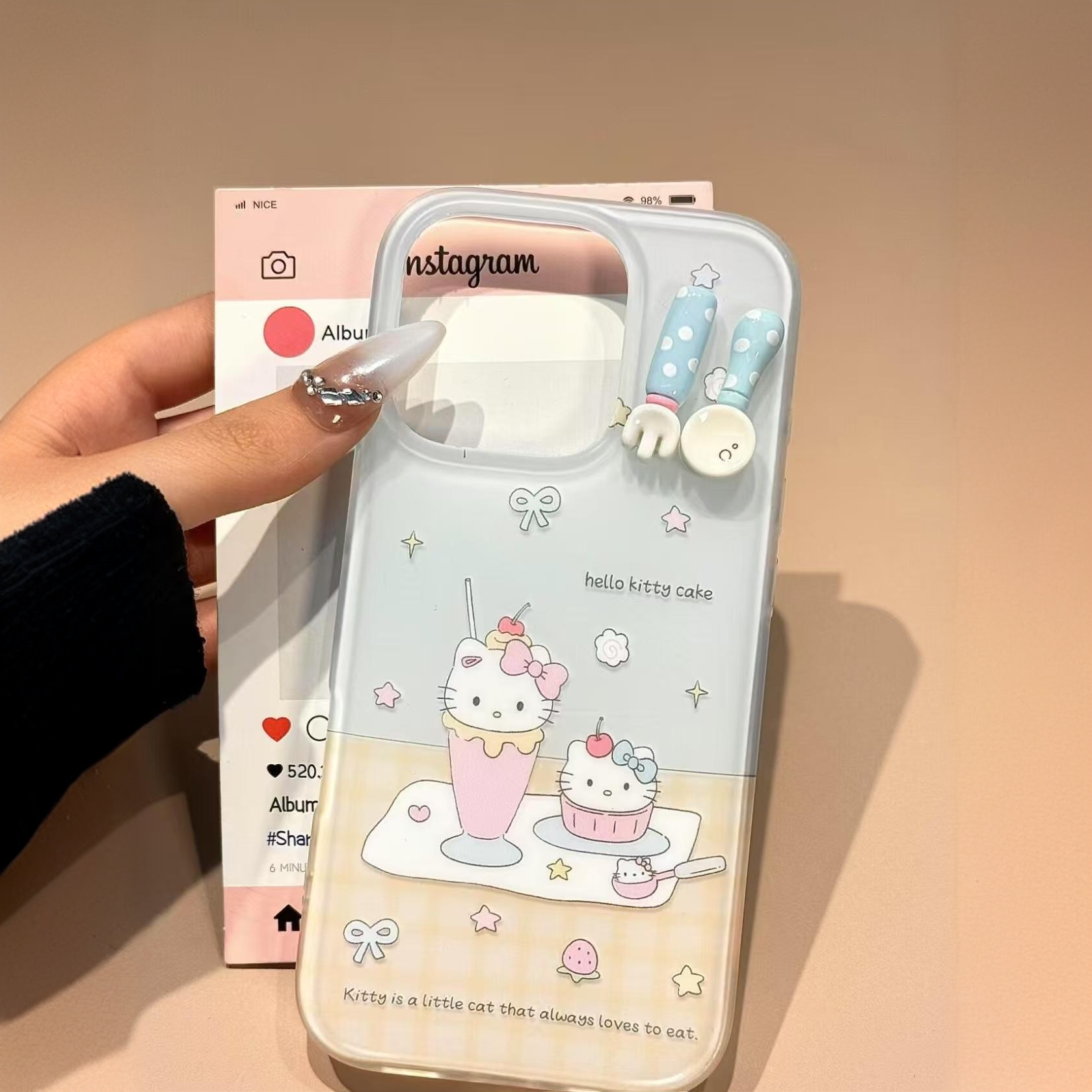 奥菲顿立体刀叉kt猫适用iPhone16/15pro大孔苹果手机壳14/13/12套