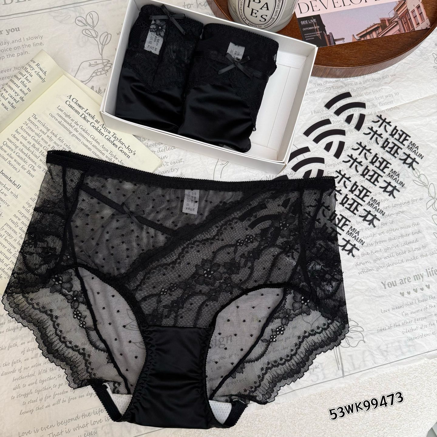 【3条装】蕾丝大码透气棉裆提臀女三角内裤成人中腰法式