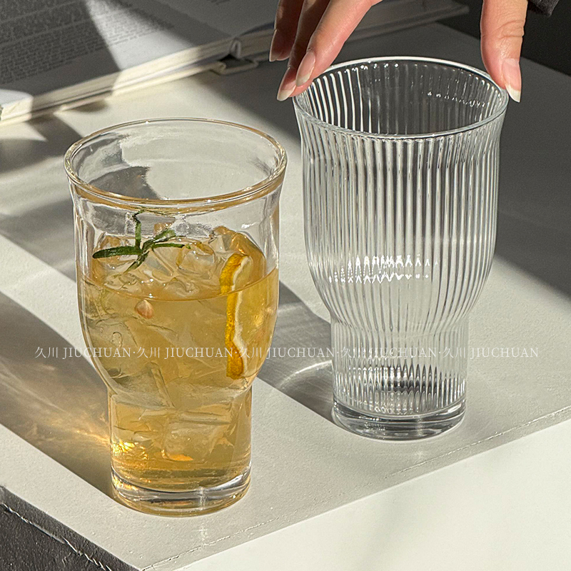 ins风网红宽口玻璃杯果茶杯冰咖啡杯大容量高颜值水杯酒杯饮品杯