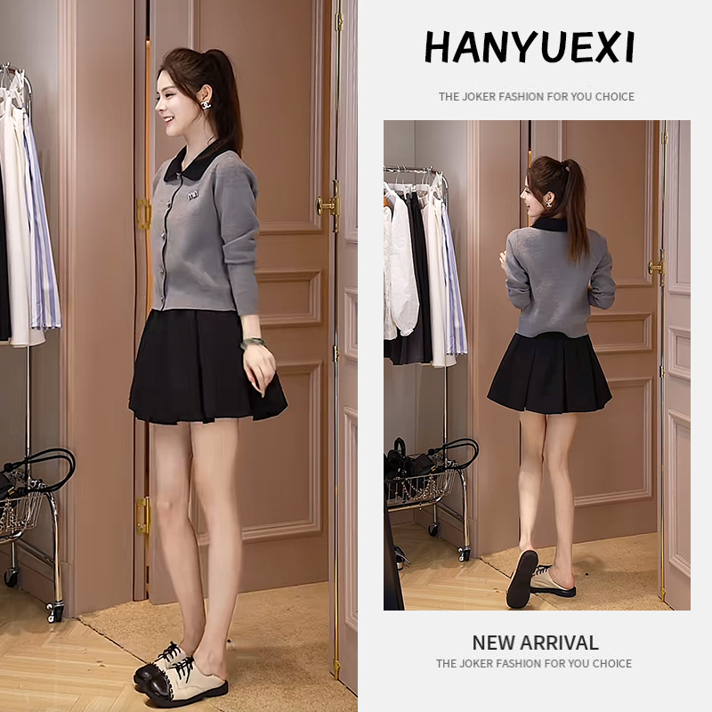 今年流行穿搭一整套2025新款撞色针织开衫百搭时尚高腰短裙两件套