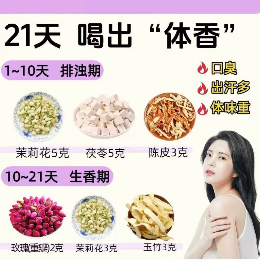 【体香茶】20天两阶段排浊茶茉莉茯苓陈皮内养祛湜生香茶玫瑰玉竹