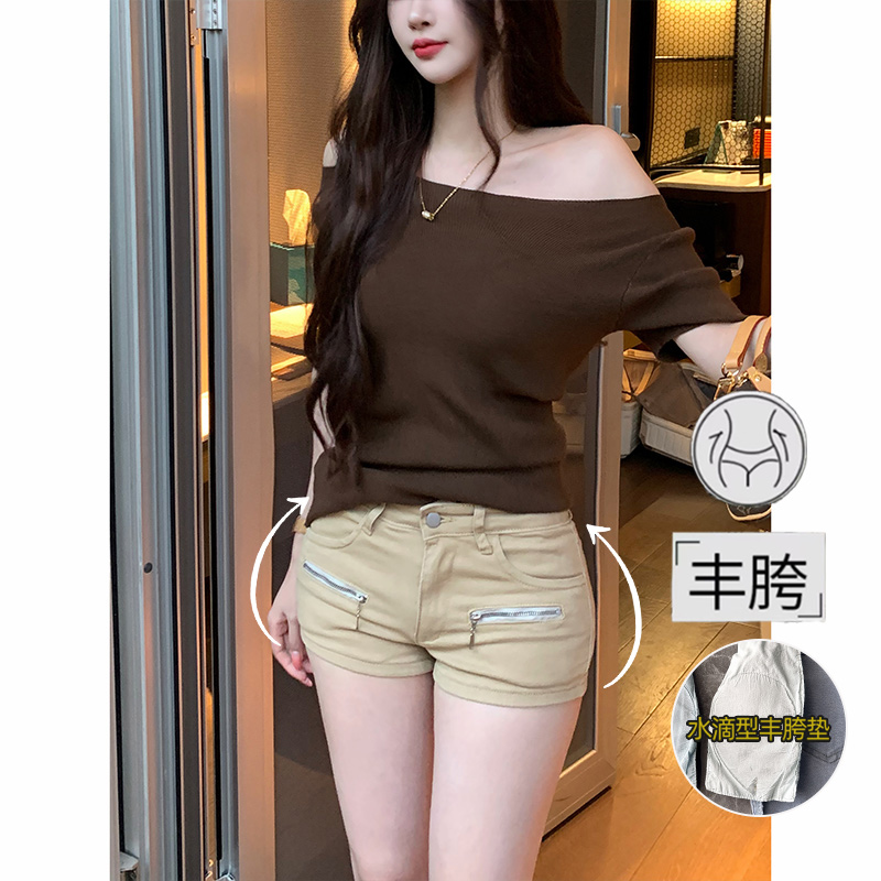 拉链口袋设计弹力牛仔短裤女2025秋季新款低腰修身显瘦气质热辣裤