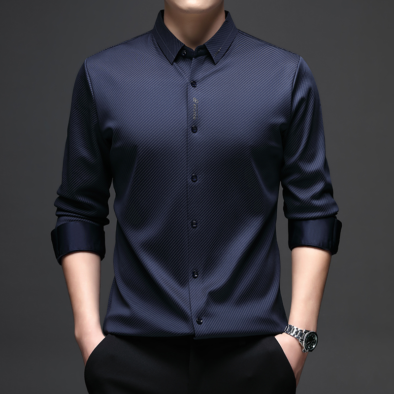 皮尔卡丹【总裁高定】商务休闲上衣冬季男加绒加厚无痕免烫保暖衬衫