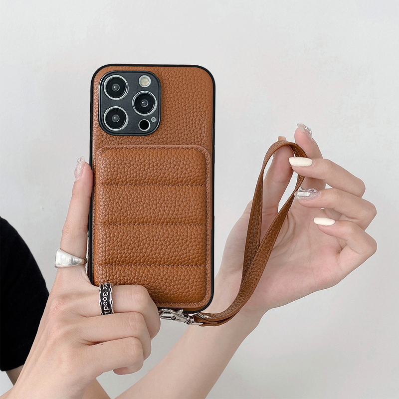 适用iphone17ProMax手机壳苹果16羽绒15手提绳14plus插卡套13/12