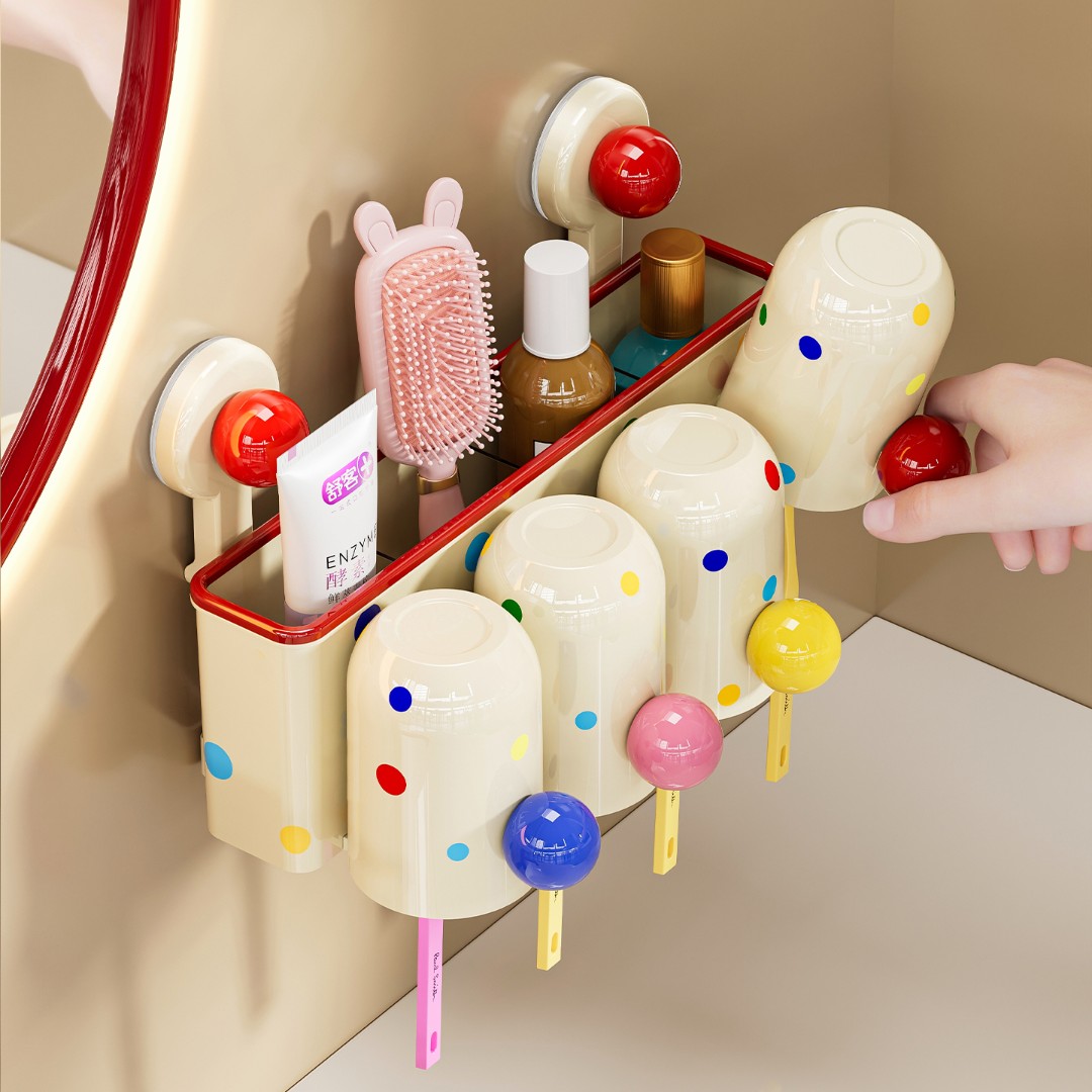 吸盘牙刷置物架多巴胺家用卫生间壁挂免打孔多功能牙膏漱口杯架子