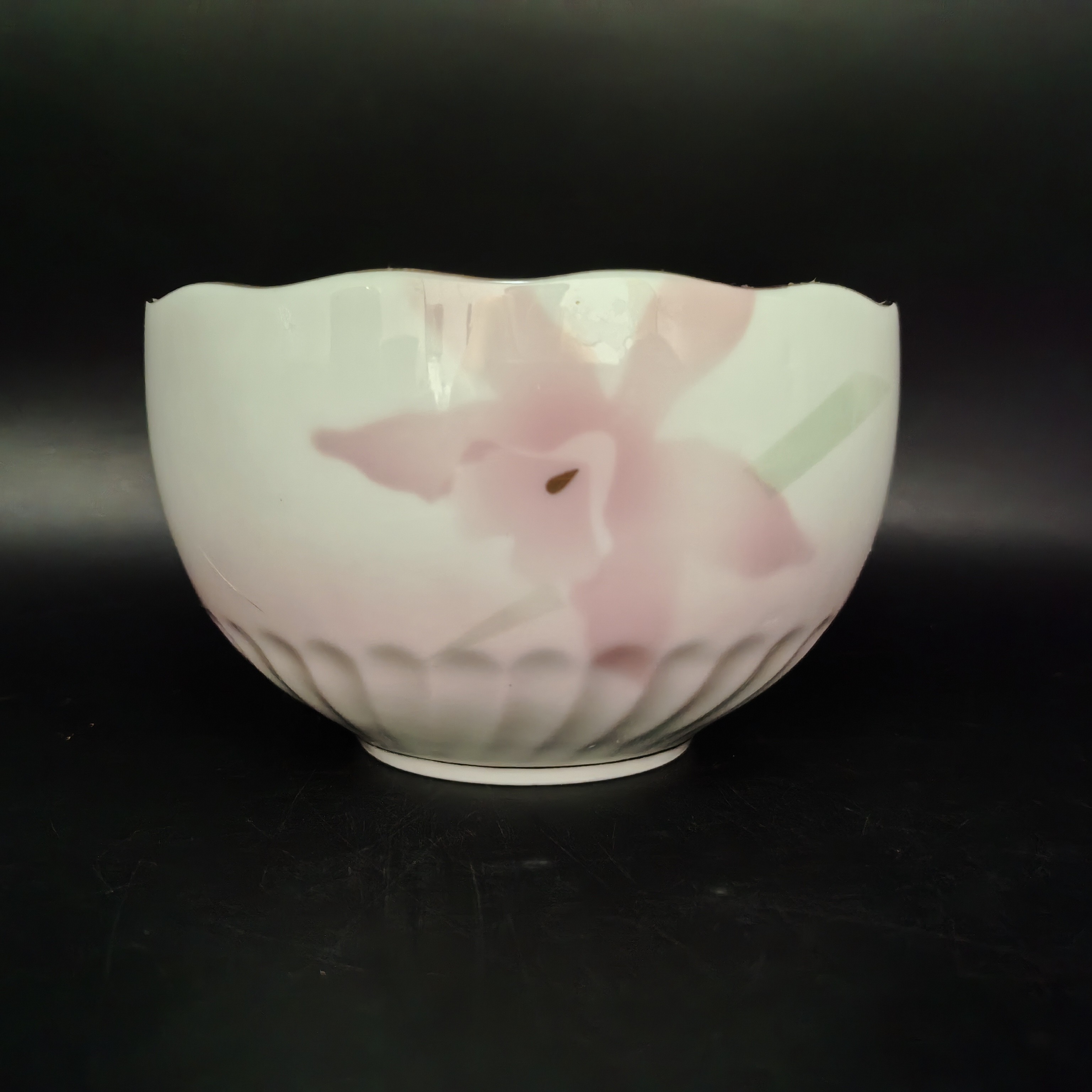 翠泉粉色百合手工大碗茶杯手绘01/100-1陶瓷小碗茶碗花瓣