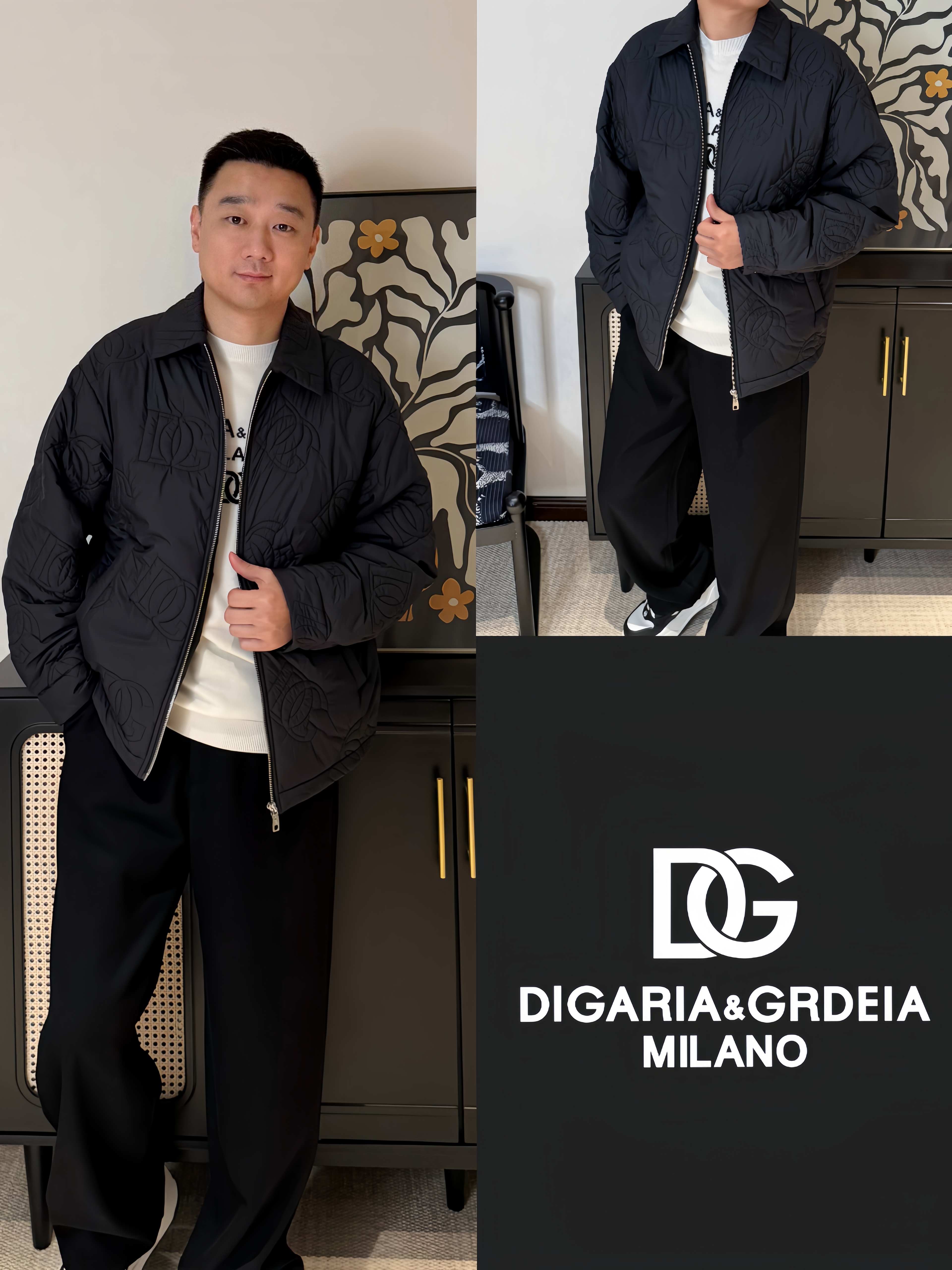 DG迪噶雅《国际行》25秋冬男士老花刺绣痞帅翻领微宽松休闲夹克棉衣