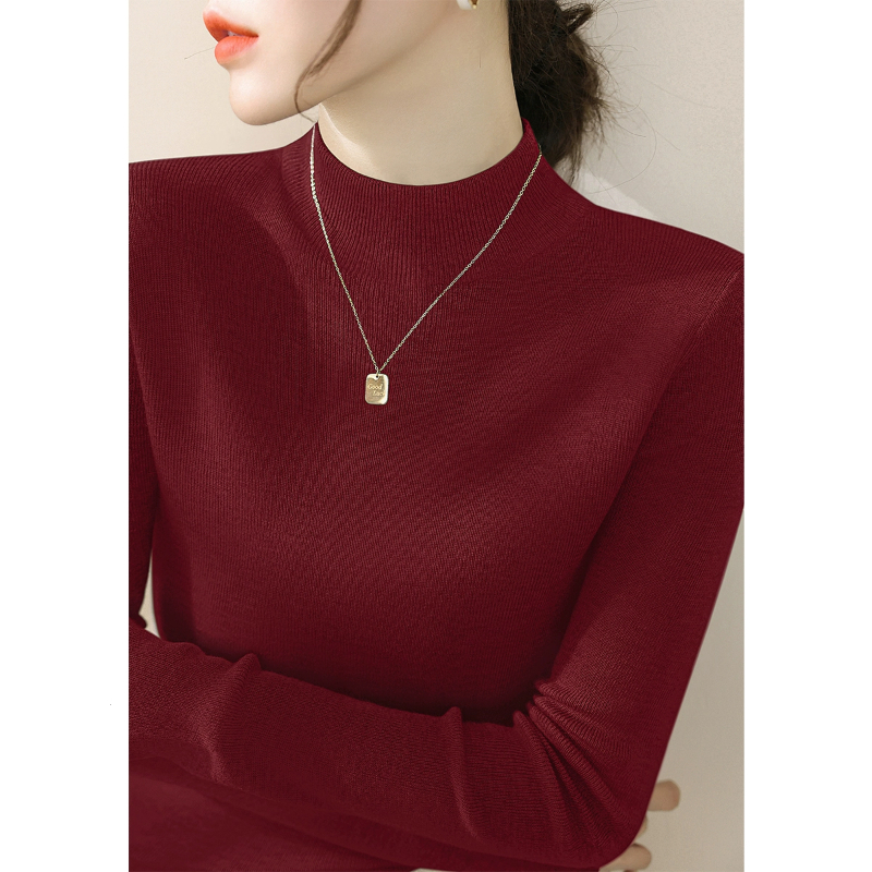 2025秋冬季内搭修身长袖羊毛打底上衣新款女装深灰色半高领毛衣